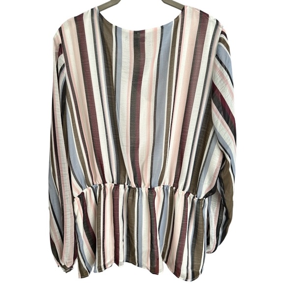 Lane Bryant 16 Multi Color Long Sleeve V-Neck Tie Waistband Button Down - Picture 2 of 2